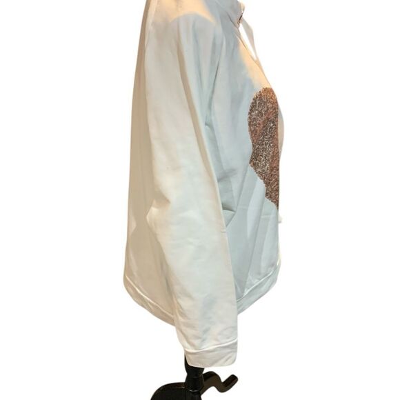 White Hoodie with Gold sparkle Sequin Heart - Picture 6 of 7